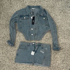 Fashion Nova Blue Denim Skirt Set